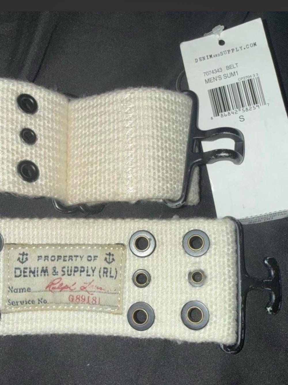 Denim & Supply Ralph Lauren Cream Canvas Belt with Black Hardware